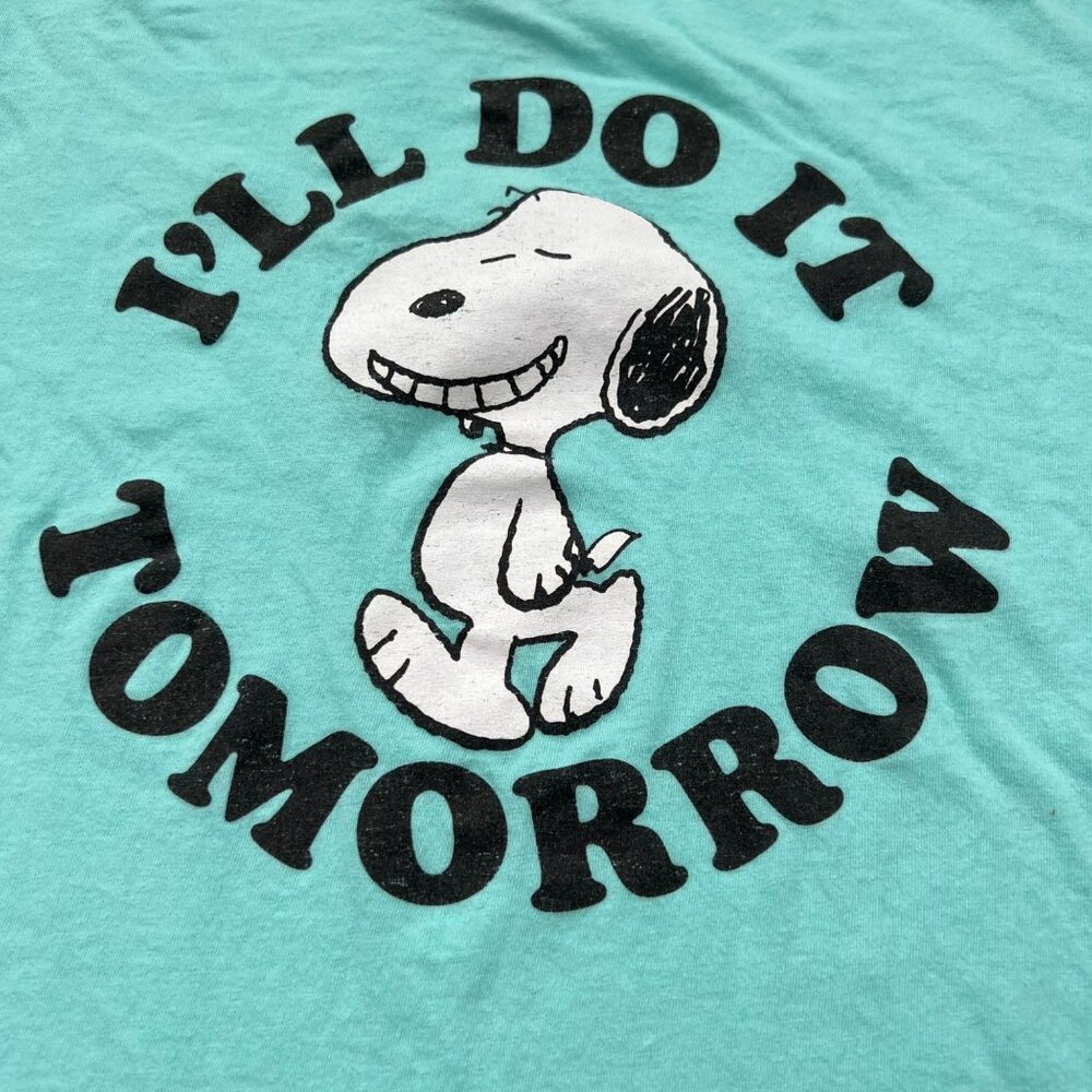 Peanuts Snoopy Hybrid "Ill Do It Tomorrow" Graphic T-Shirt 2XL Teal Short Sleeve - Picture 2 of 7